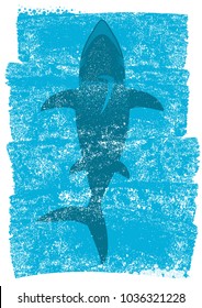 Shark in ocean waves.Vector underwater blue background illustration for text