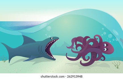 Shark for octopus. Vector illustration