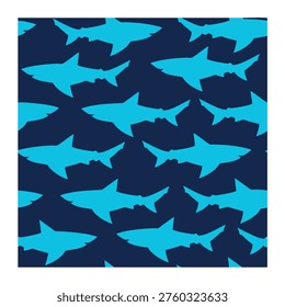 Shark on background, texture for design, seamless pattern, vector illustration