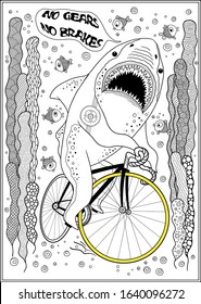 Shark on a bike.  Poster on a bicycle theme.  