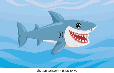 Shark on Blue Background Cartoon Design Vector Illustration