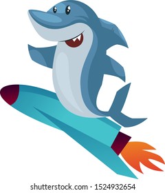 Shark on rocket, illustration, vector on white background.