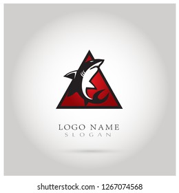 Shark on Triangle Logo. Symbol & Icon Vector Template.