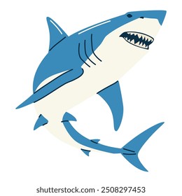 Tiburón sobre fondo blanco. Ilustración vectorial plana 