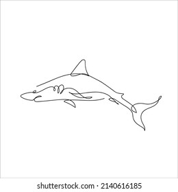 Borrador de línea Shark One. Resumen arte de línea continua mínimo. contorno de dibujo de la mano del vector sobre fondo blanco