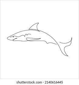 Shark One line drawig. Abstract minimal continuous line art. Vector hand draw contour on a white background