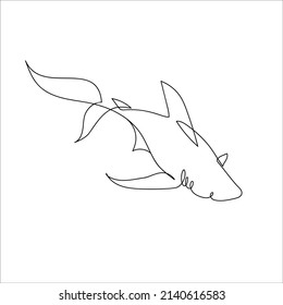 Shark One line drawig. Abstract minimal continuous line art. Vector hand draw contour on a white background