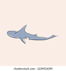 Shark One line drawig. Abstract minimal continuous line art. Vector hand draw contour on a white background