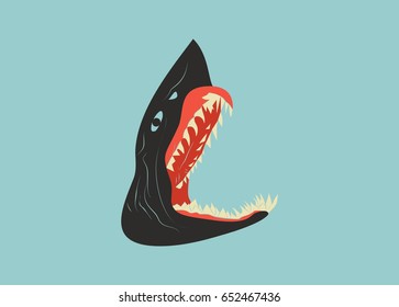 Shark with open mouth charge. Flat vector illustration