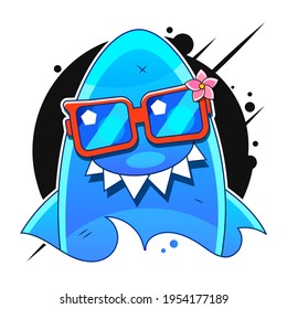 Shark with open mouth. Shark isolation on a white background. Flat vector illustration
