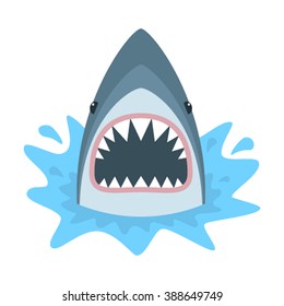 Акула с открытым ртом. Изоляция акул на белом фоне. Плоская векторная иллюстрация