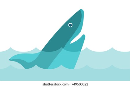 Shark with open mouth in the sea vector cartoon illustration isolated on white background.