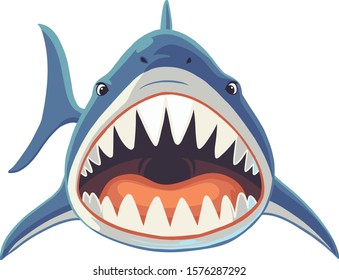 Shark with open mouth and sharp teeth. Vector illustration on white background.