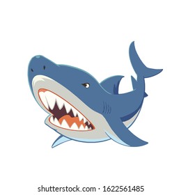 Shark with open mouth and sharp teeth. Vector illustration on white background.