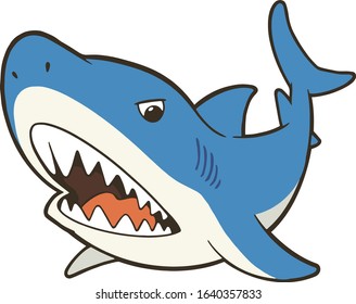 Shark with open mouth and sharp teeth. Vector illustration on white background.