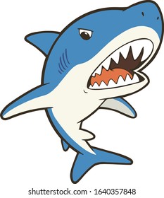 Shark with open mouth and sharp teeth. Vector illustration on white background.