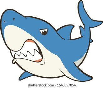 Shark with open mouth and sharp teeth. Vector illustration on white background.