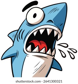 Shark with open mouth and sharp teeth. Vector illustration on white background