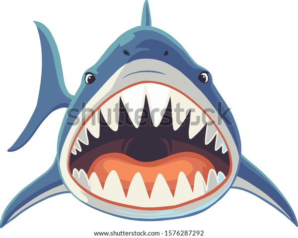 口を開け歯が鋭いサメ 白い背景にベクターイラスト のベクター画像素材 ロイヤリティフリー