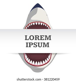 Shark with open mouth. Vector. Paper banner template.