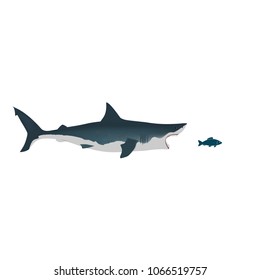Shark with open and petite fish. Flat isolated vector illustration on a white background.