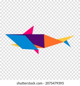 Shark origami. Abstract colorful vibrant shark logo design. Animal origami. Vector illustration