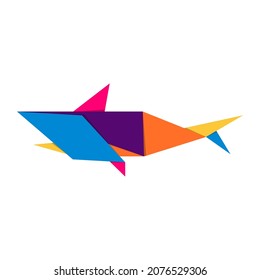 Shark origami. Abstract colorful vibrant shark logo design. Animal origami. Vector illustration