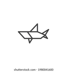 Shark origami line icon. linear style sign for mobile concept and web design. Paper shark fish outline vector icon. Symbol, logo illustration. Vector graphics