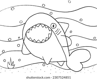 Shark outline illustration image. 
Hand drawn image artwork of shark. 
Simple cute original logo.
Hand drawn vector illustration for posters, cards, t-shirts.