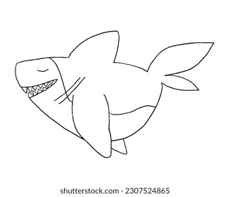 Shark outline illustration image. 
Hand drawn image artwork of shark. 
Simple cute original logo.
Hand drawn vector illustration for posters, cards, t-shirts.