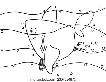 Shark outline illustration image. 
Hand drawn image artwork of shark. 
Simple cute original logo.
Hand drawn vector illustration for posters, cards, t-shirts.