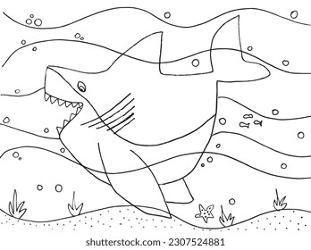 Shark outline illustration image. 
Hand drawn image artwork of shark. 
Simple cute original logo.
Hand drawn vector illustration for posters, cards, t-shirts.