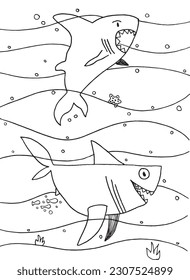 Shark outline illustration image. 
Hand drawn image artwork of shark. 
Simple cute original logo.
Hand drawn vector illustration for posters, cards, t-shirts.