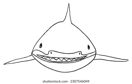 Shark outline illustration image. 
Hand drawn image artwork of shark. 
Simple cute original logo.
Hand drawn vector illustration for posters, cards, t-shirts.