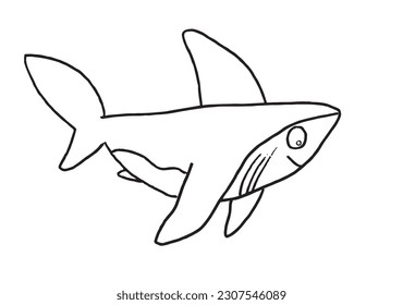Shark outline illustration image. 
Hand drawn image artwork of shark. 
Simple cute original logo.
Hand drawn vector illustration for posters, cards, t-shirts.