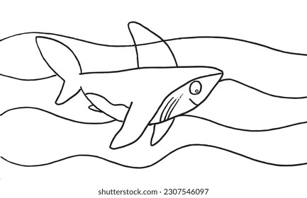 Shark outline illustration image. 
Hand drawn image artwork of shark. 
Simple cute original logo.
Hand drawn vector illustration for posters, cards, t-shirts.