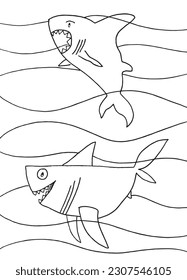 Shark outline illustration image. 
Hand drawn image artwork of shark. 
Simple cute original logo.
Hand drawn vector illustration for posters, cards, t-shirts.