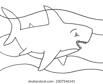 Shark outline illustration image. 
Hand drawn image artwork of shark. 
Simple cute original logo.
Hand drawn vector illustration for posters, cards, t-shirts.