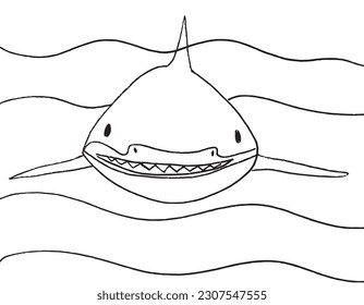 Shark outline illustration image. 
Hand drawn image artwork of shark. 
Simple cute original logo.
Hand drawn vector illustration for posters, cards, t-shirts.