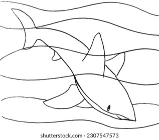 Shark outline illustration image. 
Hand drawn image artwork of shark. 
Simple cute original logo.
Hand drawn vector illustration for posters, cards, t-shirts.