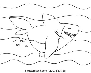 Shark outline illustration image. 
Hand drawn image artwork of shark. 
Simple cute original logo.
Hand drawn vector illustration for posters, cards, t-shirts.