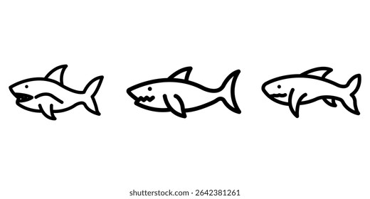 shark outline or line icon design bundle.