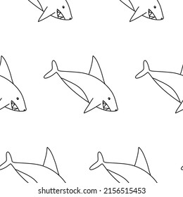 Shark-Skizze auf weißem Hintergrund - nahtloses Muster für das Textildesign und das Umhüllungspapier