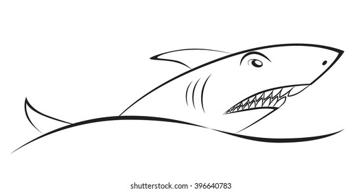 Shark over a wave. Graphic drawing. Element logo, symbol, sign. Vector Image.