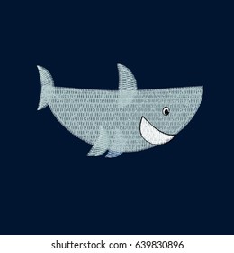 Shark patch embroidery, vector illustration of sea animal, cute character of underwater life, decorative pattern element for baby, children clothes, things design