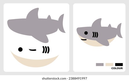 Shark pattern for kids crafts or paper crafts. Vector illustration of shark puzzle. cut and glue patterns for children's crafts.