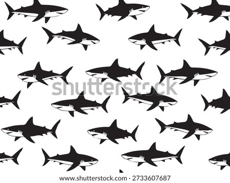 Shark Pattern, Ocean Predator, Marine Life, Seamless Background, Aquatic