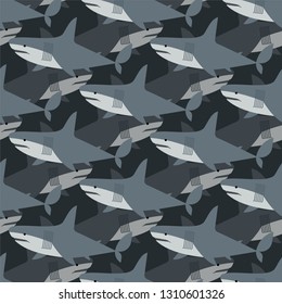 Shark pattern seamless. Marine predator background. Vector texture