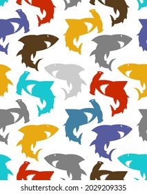 Shark pattern seamless. Marine predator background. Hammerhead shark and Saw fish texture
