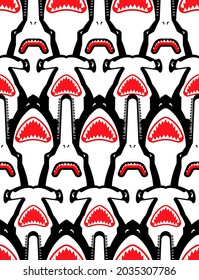 Shark pattern seamless. Marine predator background. Hammerhead shark and Saw fish texture